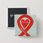 Alcoholisme Bewustmaking Red Heart Ribbon Custom P Vierkante Button 5,1 Cm (Voorkant /achterkant)