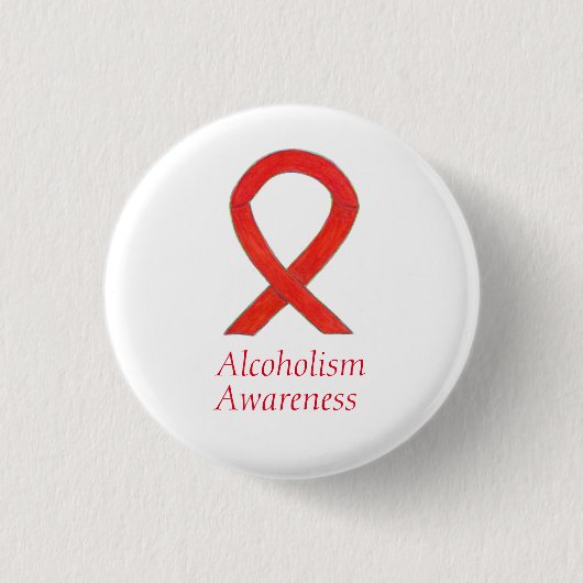 Alcoholisme Bewustmaking Red Ribbon Custom Pins Ronde Button 3,2 Cm (Voorkant)
