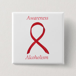 Alcoholisme Bewustmaking Red Ribbon Custom Pins Vierkante Button 5,1 Cm
