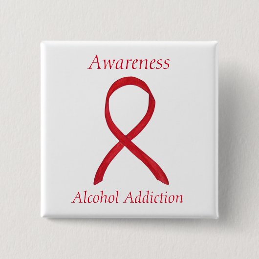 Alcoholverslaving bewustzijn rode lint speld vierkante button 5,1 cm (Voorkant)