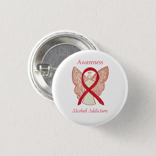 Alcoholverslaving Red Ribbon Angel Pin Ronde Button 3,2 Cm (Voorkant /achterkant)