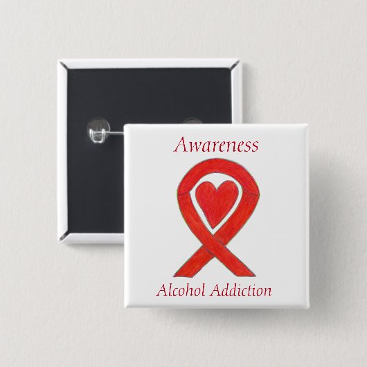 Alcoholverslaving Rood-hart-lintje Vierkante Button 5,1 Cm (Voorkant /achterkant)