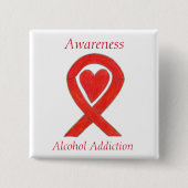 Alcoholverslaving Rood-hart-lintje Vierkante Button 5,1 Cm (Voorkant)
