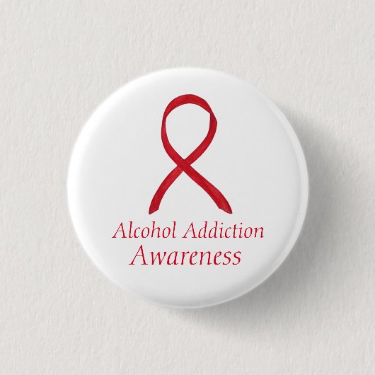 Alcoholverslaving Rood lintje Ronde Button 3,2 Cm (Voorkant)