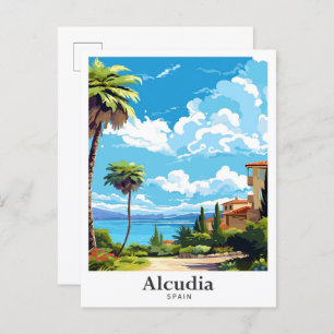 Alcudia Spanje Kunst Vintage Reizen Illustratie Briefkaart