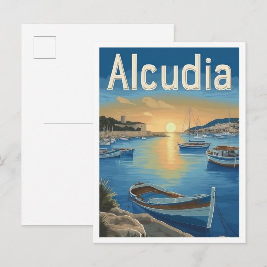 Alcudia Spanje Kunst Vintage Reizen Illustratie Briefkaart (Voorkant / Achterkant)