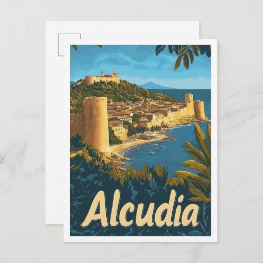 Alcudia Spanje Vintage Travel Illustratie Briefkaart (Voorkant / Achterkant)