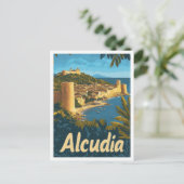 Alcudia Spanje Vintage Travel Illustratie Briefkaart (Staand voorkant)
