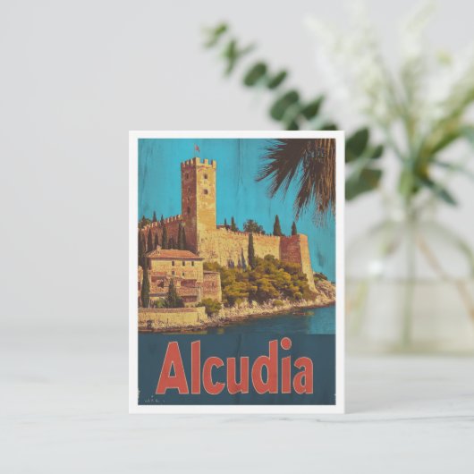Alcudia Spanje Vintage Travel Illustratie Briefkaart (Staand voorkant)