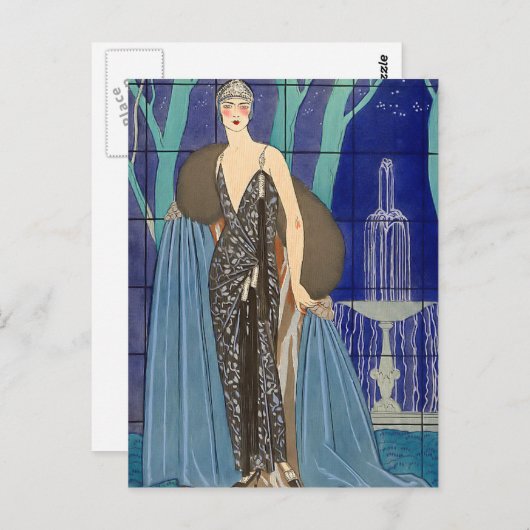 Alcyone Art Deco Pochoir Briefkaart (Voorkant / Achterkant)