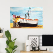 Aldeburgh Boot op Strand – Aquarel Kust Poster (Thuiskantoor)