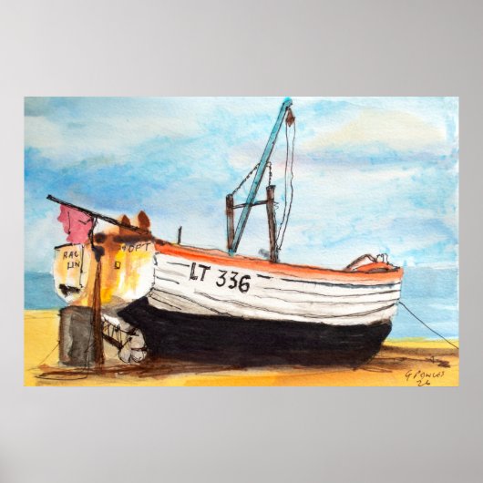 Aldeburgh Boot op Strand – Aquarel Kust Poster (Voorkant)
