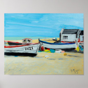 Aldeburgh Vissersboten en Strandhuisjes Poster