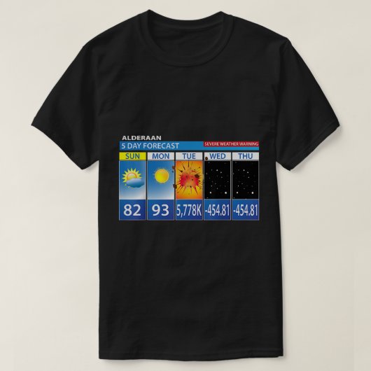Alderaan 5-daagse prognose Funny Weather Forecas T-shirt (Design voorkant)