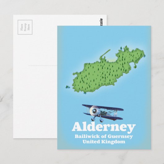 Alderney Bailiwick of Guernsey United Kingdom Map Briefkaart (Voorkant / Achterkant)