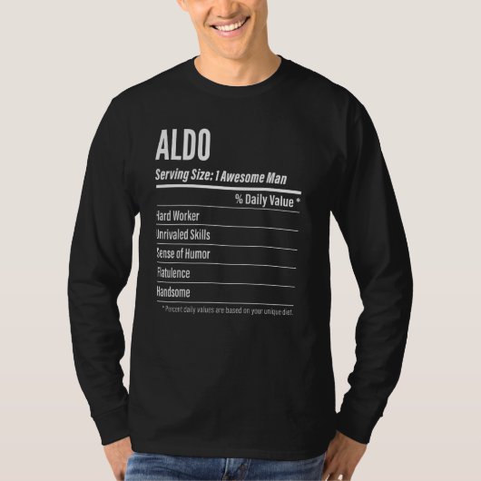 Aldo Serving Maat Voeding Etiket Calorieën T-shirt (Voorkant)