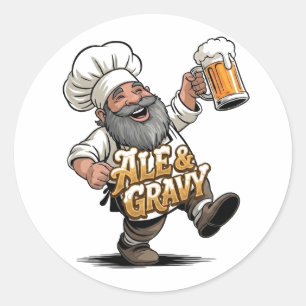 Ale & Gravy-logoontwerp met een vrolijke chef-kok Ronde Sticker