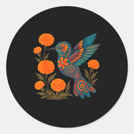 Alebrije Hummingbird Flower Mexican Folk Art Bird  Ronde Sticker (Voorkant)