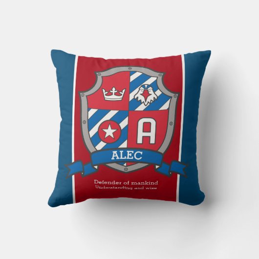Alec naam betekent rood blauw vogelkam kussen (Achterkant)