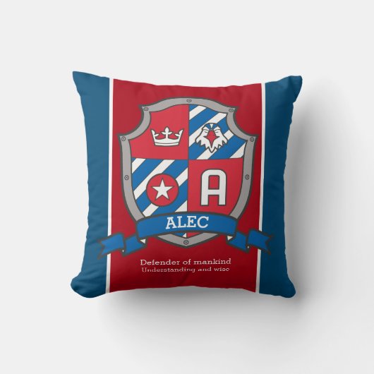 Alec naam betekent rood blauw vogelkam kussen (Voorkant)