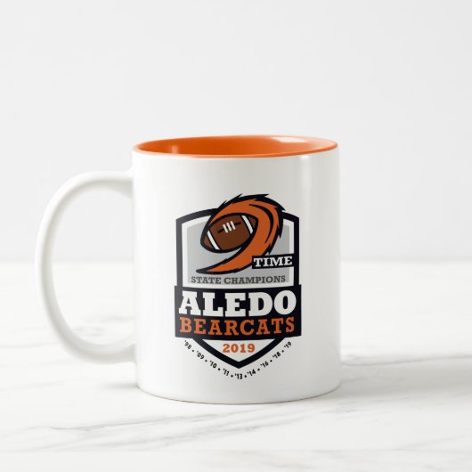 Aledo Bearcats 2019 staatskampioen 9 maal - 11 oz. Tweekleurige Koffiemok (Links)