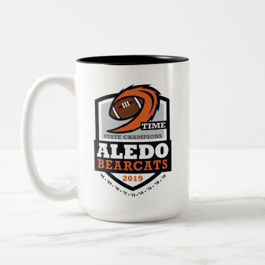 Aledo Bearcats 2019 staatskampioen 9 maal - 15 oz. Tweekleurige Koffiemok (Links)