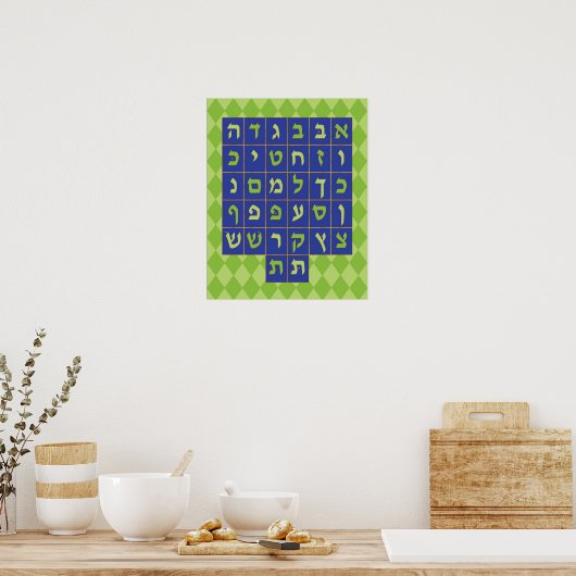 Alef Beis Poster (Marineblauw en groen) (Keuken)
