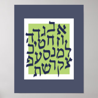 Alef Bet Poster - kalkgroen met blauw2