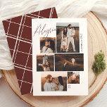 Alegría | Tarjeta de Navidad Collage de 6 Fotos Feestdagenkaart<br><div class="desc">Elegante tarjeta de Navidad que presenta un moderno disseño de collage estilo galería. Con espacio para seis fotos en distintos tamaños. La palabra "Alegría" aparece en un estilo cursivo rojo en la esquina superior izquierda, superpuesta sobre las fotos. El nombre de la familia se muestra de manera vertical al lado...</div>