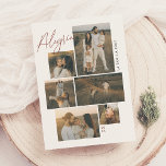 Alegría | Tarjeta de Navidad Collage de 6 Fotos Feestdagenkaart<br><div class="desc">Elegante tarjeta de Navidad que presenta un moderno disseño de collage estilo galería. Con espacio para seis fotos en distintos tamaños. La palabra "Alegría" aparece en un estilo cursivo rojo en la esquina superior izquierda, superpuesta sobre las fotos. El nombre de la familia se muestra de manera vertical al lado...</div>