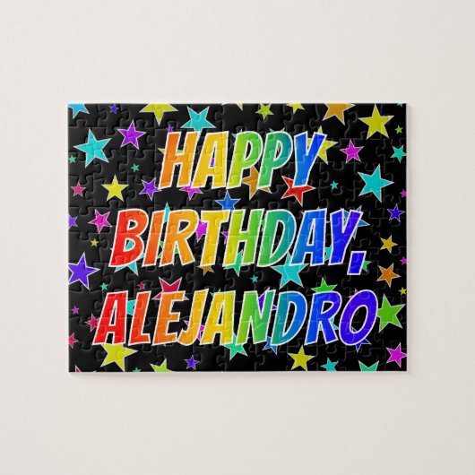 "ALEJANDRO" voornaam, geun "HAPPY BIRTHDAY" Legpuzzel (Horizontaal)