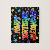 "ALEJANDRO" voornaam, geun "HAPPY BIRTHDAY" Legpuzzel (Verticaal)