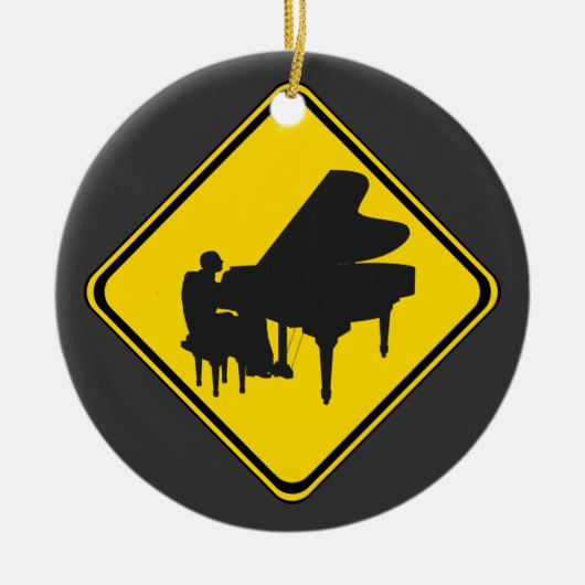 Alert: Piano Player Ahead. Keramisch Ornament (Voorkant)
