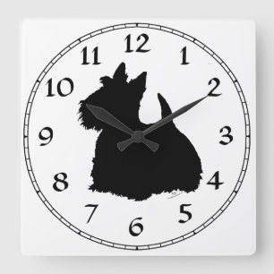 Alert Scottish Terrier Silhouette Vierkante Klok