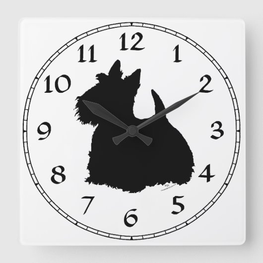 Alert Scottish Terrier Silhouette Vierkante Klok (Voorkant)
