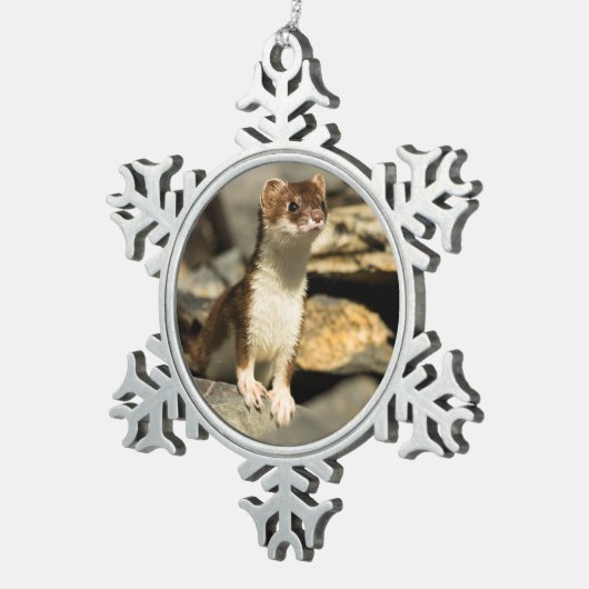 Alert Weasel Tin Sneeuwvlok Ornament (Rechts)