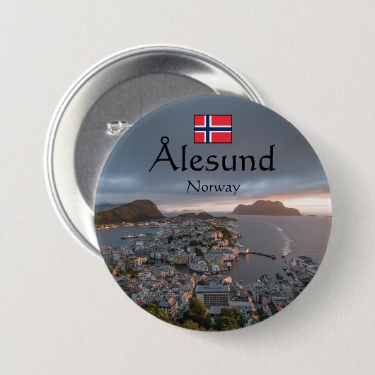 Alesund Norway Souvenir Ronde Button 7,6 Cm (Voorkant /achterkant)