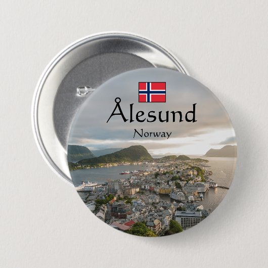 Alesund Norway Souvenir Ronde Button 7,6 Cm (Voorkant /achterkant)