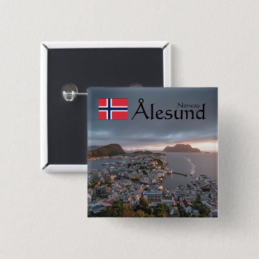 Alesund Norway Souvenir Vierkante Button 5,1 Cm (Voorkant /achterkant)