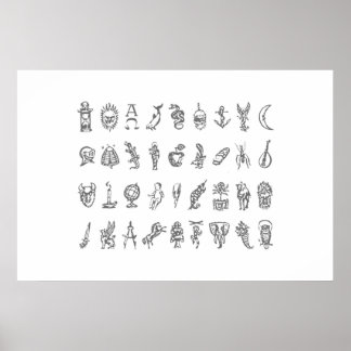 Alethiometer Symbolen Grid Golden compass the Symb Poster