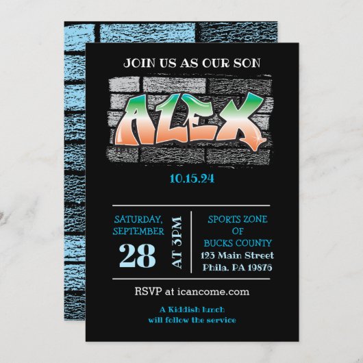 ALEX Jouw naam Graffiti Brick Wall Verf Splatter Kaart (Voorkant / Achterkant)