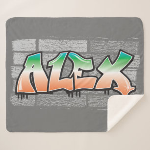 ALEX Jouw naam Graffiti Brick Wall Verf Splatter Sherpa Deken