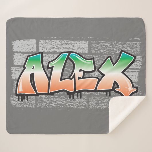 ALEX Jouw naam Graffiti Brick Wall Verf Splatter Sherpa Deken (Voorkant (horizontaal))