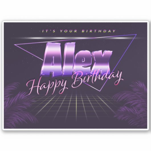 Alex Name Vorname lila retro Sticker Geburtstag (Voorkant)