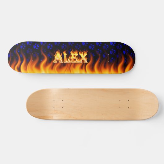 Alex skateboard brand en vlammenontwerp. (Horizontaal)