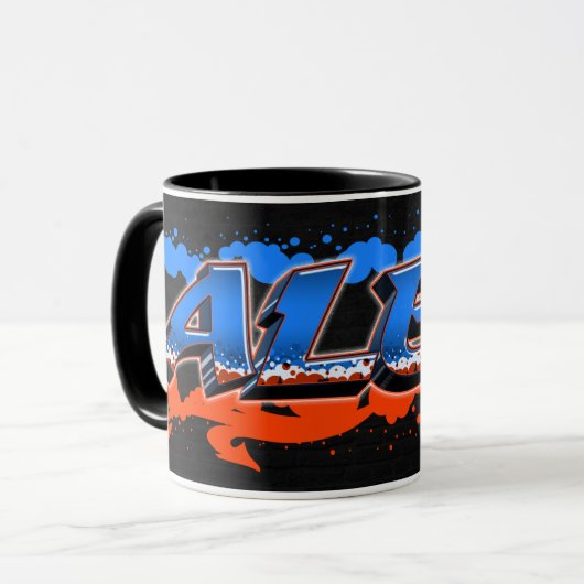 Alex Vorname Name Graffiti blue orange Tasse Mok (Voorkant links)