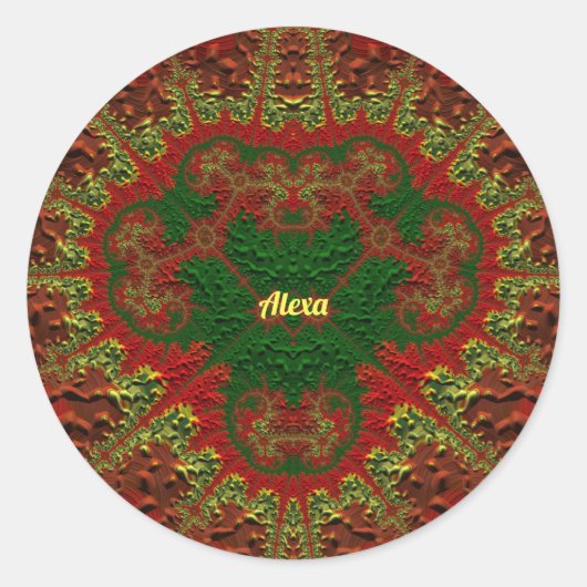 ALEXA  3D! Goud, Rood en Groen ~ Ronde Sticker (Voorkant)