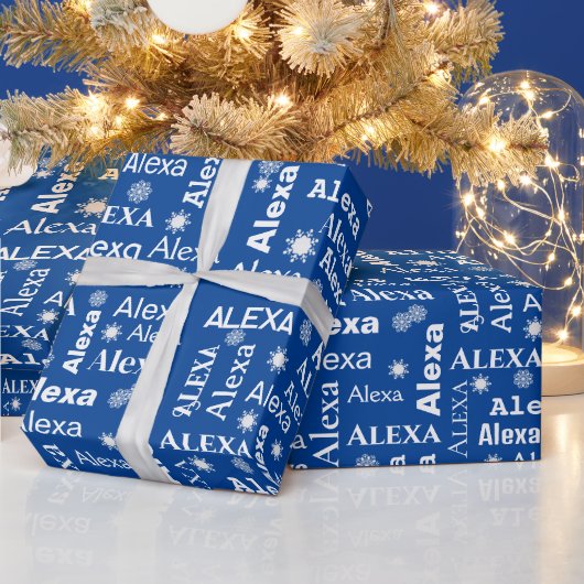 Alexa aangepaste naam met sneeuwvlokken cadeaupapier (Feestdagen)