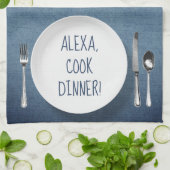 Alexa Command humor op denim blauw Theedoek (Gevouwen)