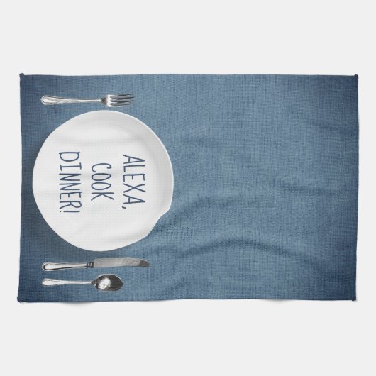 Alexa Command humor op denim blauw Theedoek (Horizontaal)